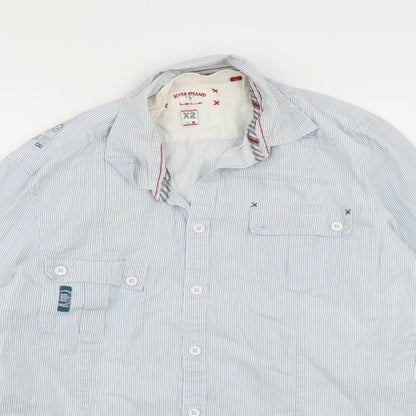 River Island Mens Blue Striped   Button-Up Size M