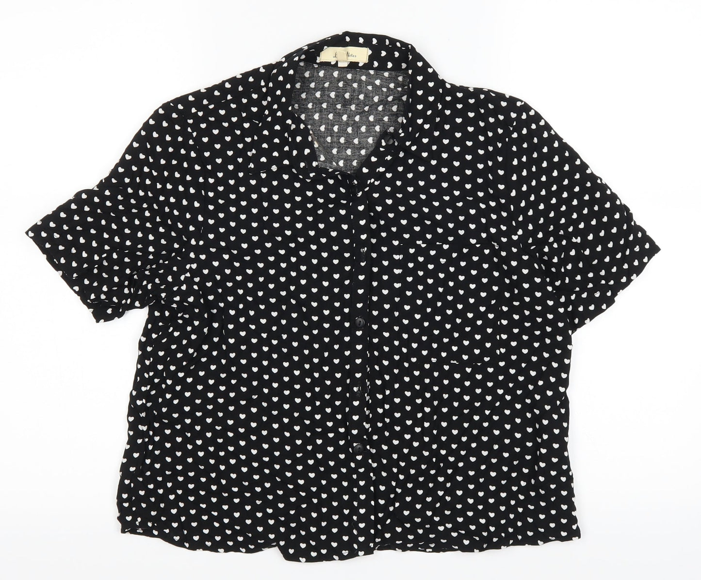 love notes Womens Black Polka Dot  Basic Button-Up Size S