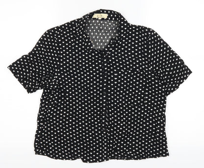 love notes Womens Black Polka Dot  Basic Button-Up Size S