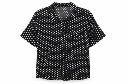 love notes Womens Black Polka Dot  Basic Button-Up Size S