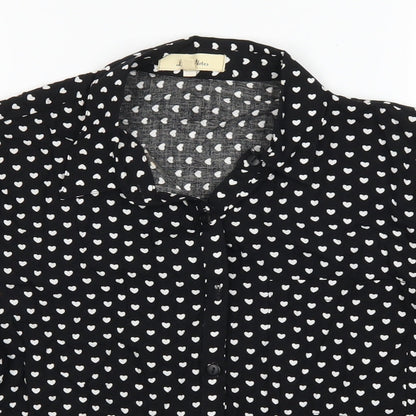 love notes Womens Black Polka Dot  Basic Button-Up Size S