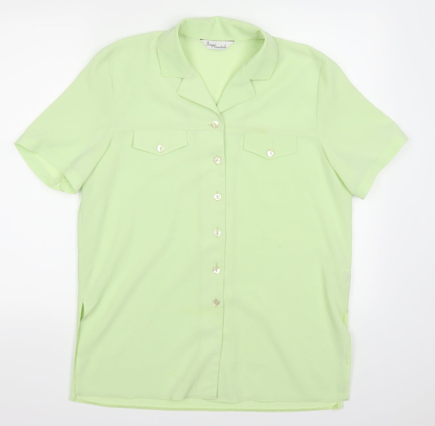 Womens UK Size 14 Design Essentials Green Basic Button-Up