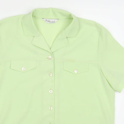 Womens UK Size 14 Design Essentials Green Basic Button-Up