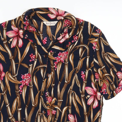 Bon Marche Womens Blue Floral  Basic Button-Up Size 12