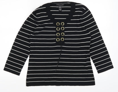Cable & Gauge Womens Black Striped  Pullover Jumper Size L
