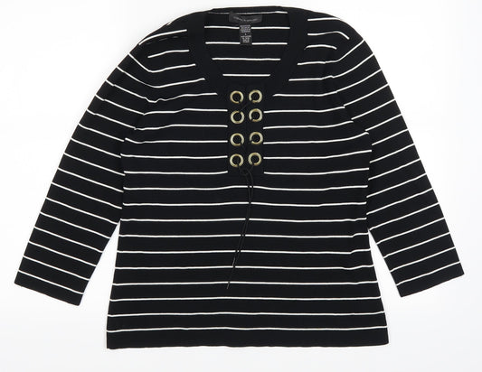 Cable & Gauge Womens Black Striped  Pullover Jumper Size L