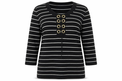 Cable & Gauge Womens Black Striped  Pullover Jumper Size L