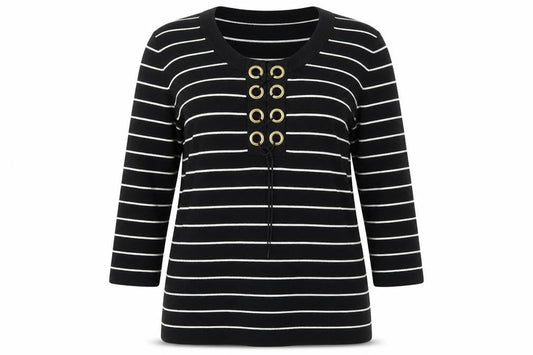 Cable & Gauge Womens Black Striped  Pullover Jumper Size L