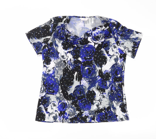 julipa Womens Blue Floral  Basic Blouse Size 14