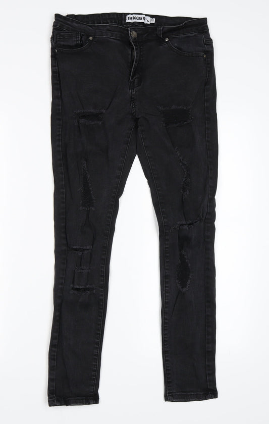 Womens UK Size 14 The Rockin Rev Regular Fit Skinny Black Jeans