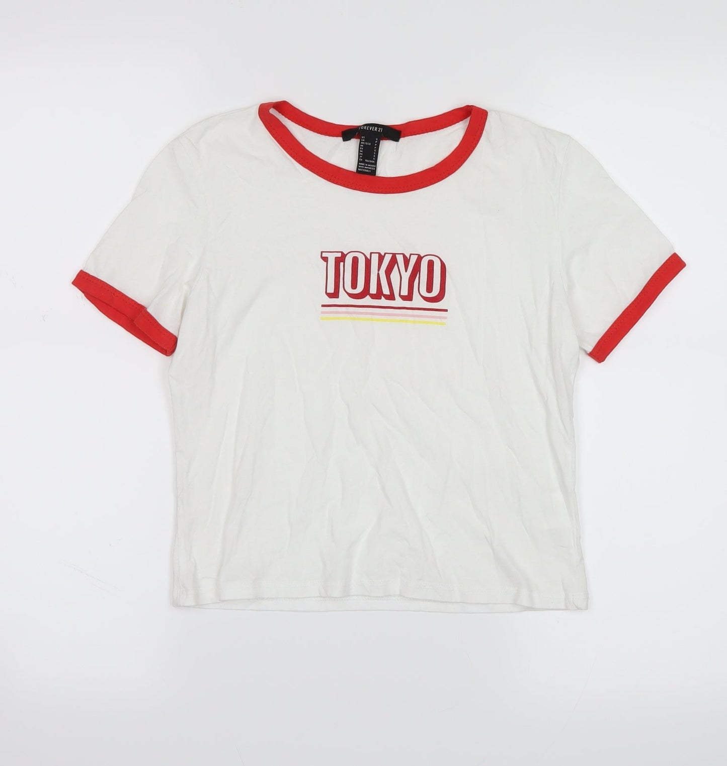 FOREVER 21 Womens White   Cropped T-Shirt Size S  - tokyo