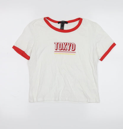 FOREVER 21 Womens White   Cropped T-Shirt Size S  - tokyo