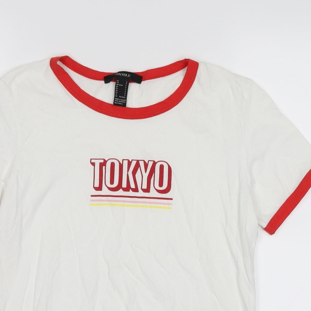 FOREVER 21 Womens White   Cropped T-Shirt Size S  - tokyo