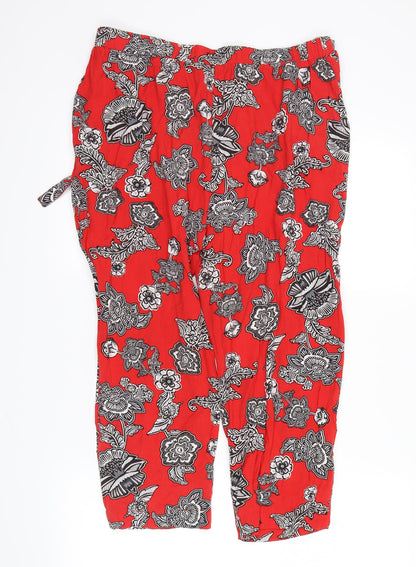 Womens UK Size 12 Peacocks Regular Fit Cropped Red Trousers