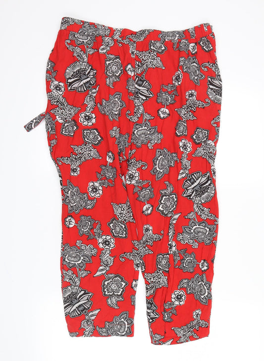 Womens UK Size 12 Peacocks Regular Fit Cropped Red Trousers
