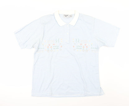keneth too Womens Blue Striped  Basic Polo Size XL