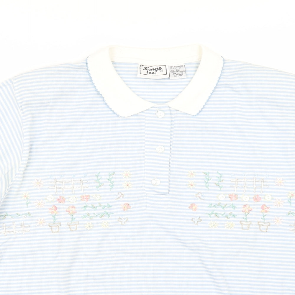 keneth too Womens Blue Striped  Basic Polo Size XL