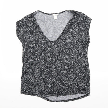 H&M Womens Black Floral  Basic T-Shirt Size L