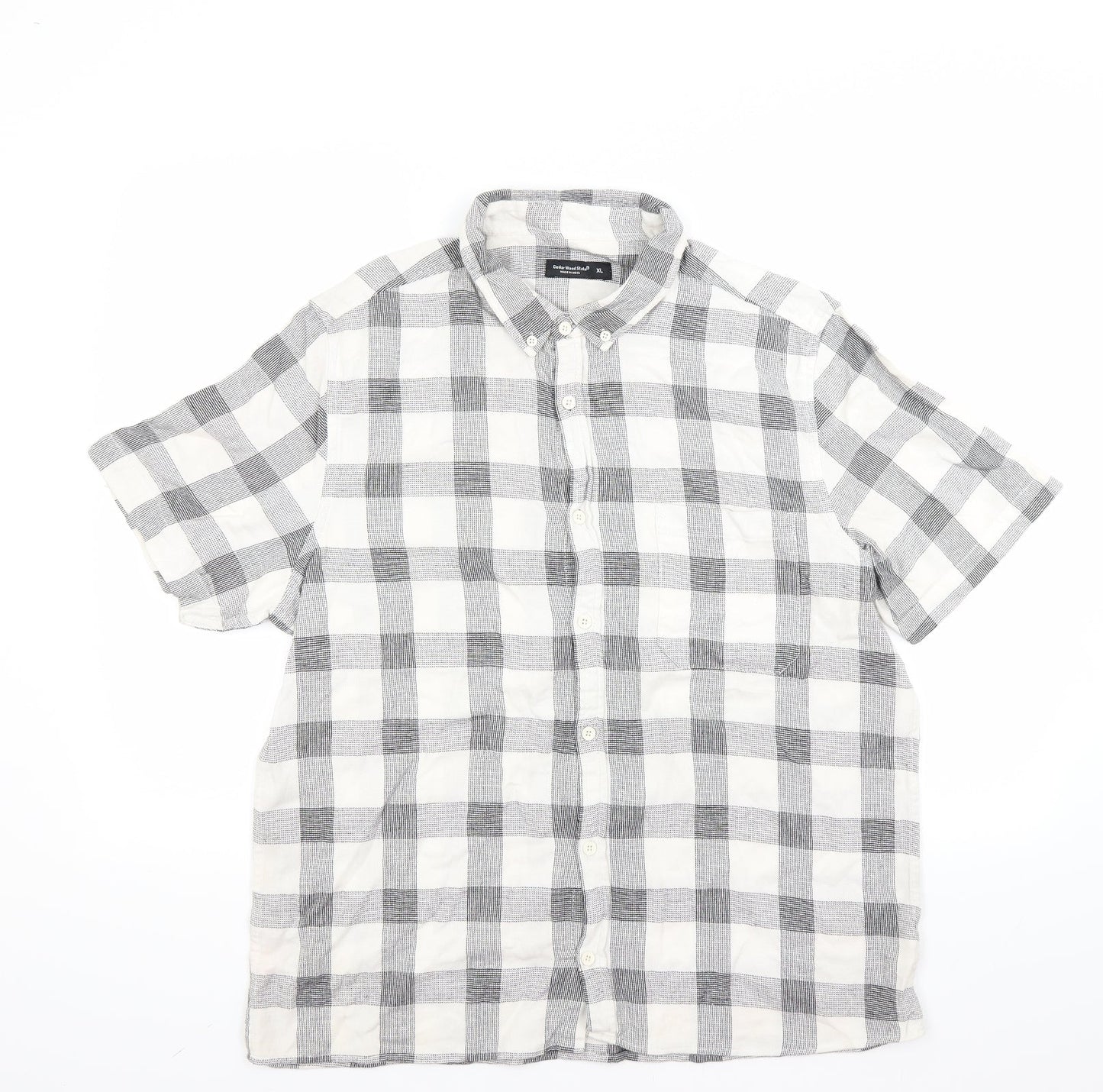 Mens UK Size XL Ceader wood state White  Button-Up Short Sleeve Casual Shirt