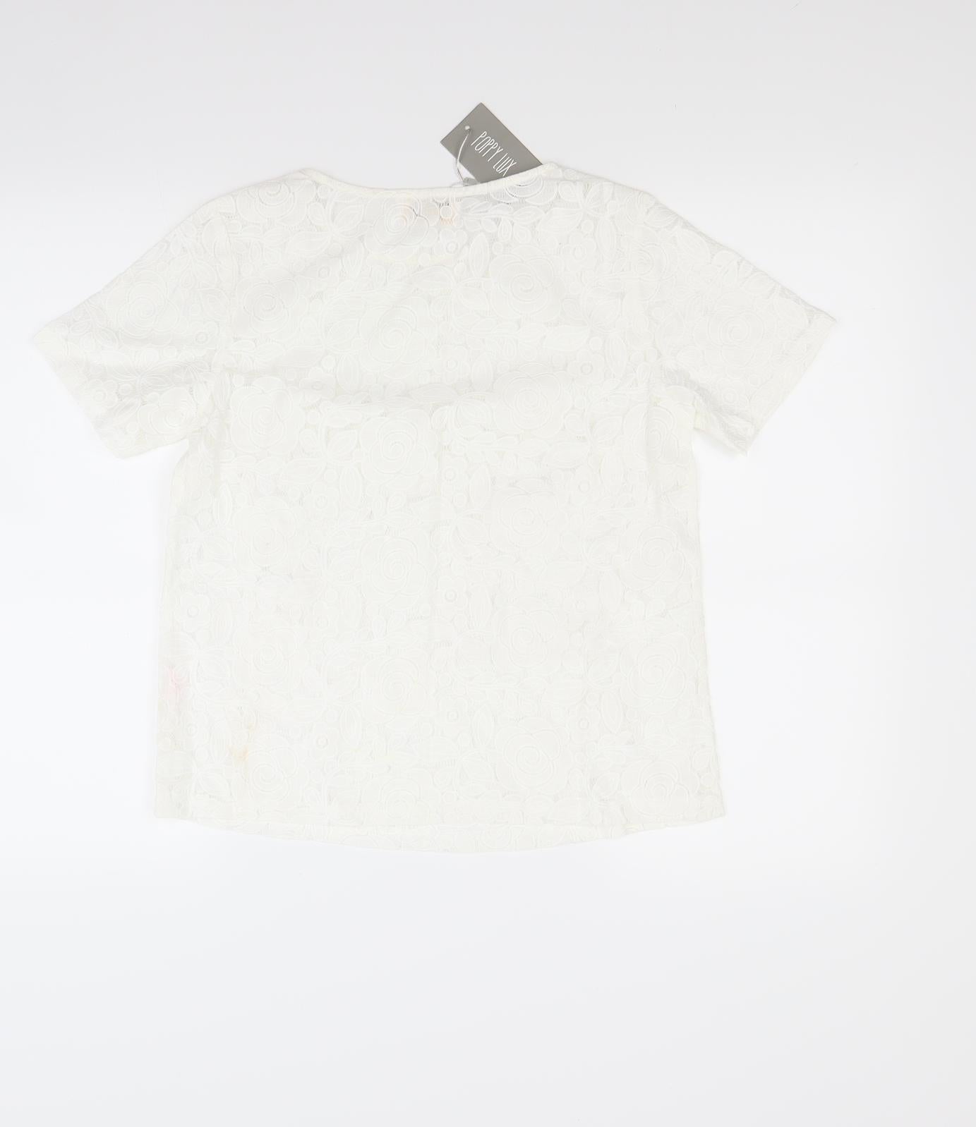 Womens UK Size 8 Poppy lux White Basic Blouse