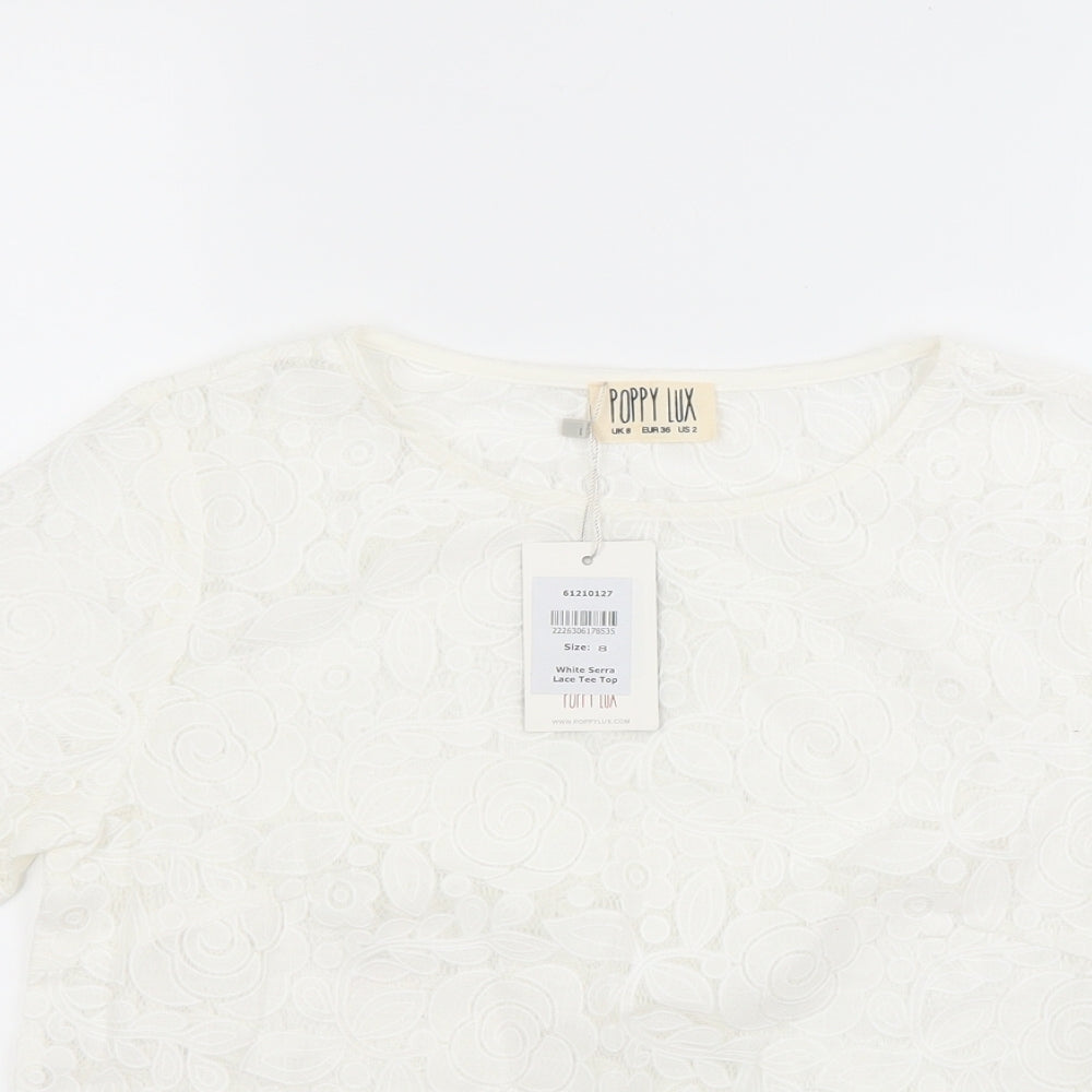 Womens UK Size 8 Poppy lux White Basic Blouse