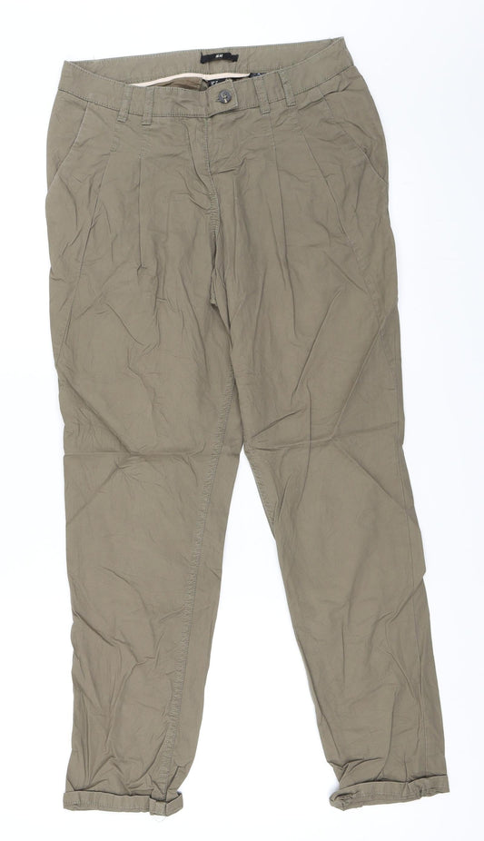 Womens UK Size 34 H&M Regular Fit Chino Green Trousers