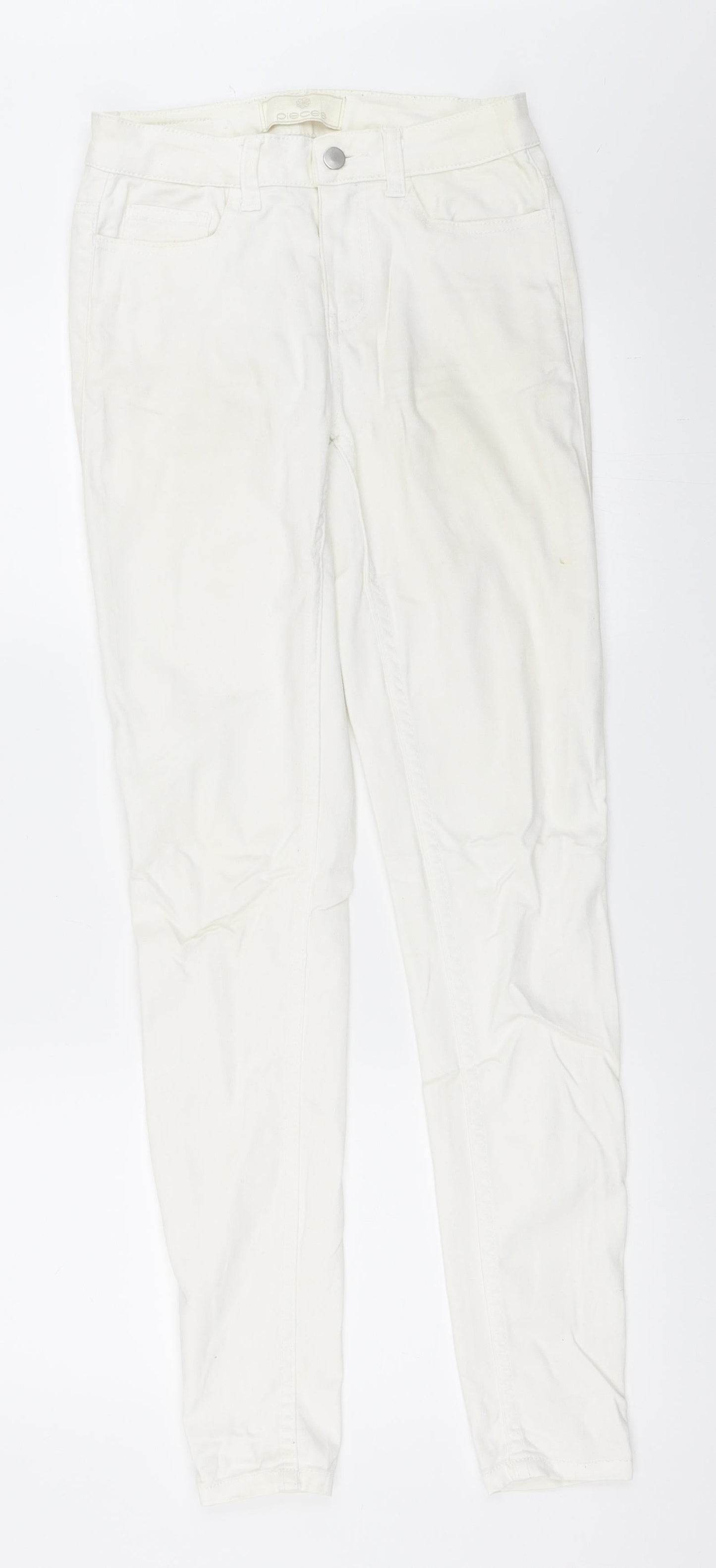 Womens UK Size XS Pieces Regular Fit Skinny Ivory Jeans