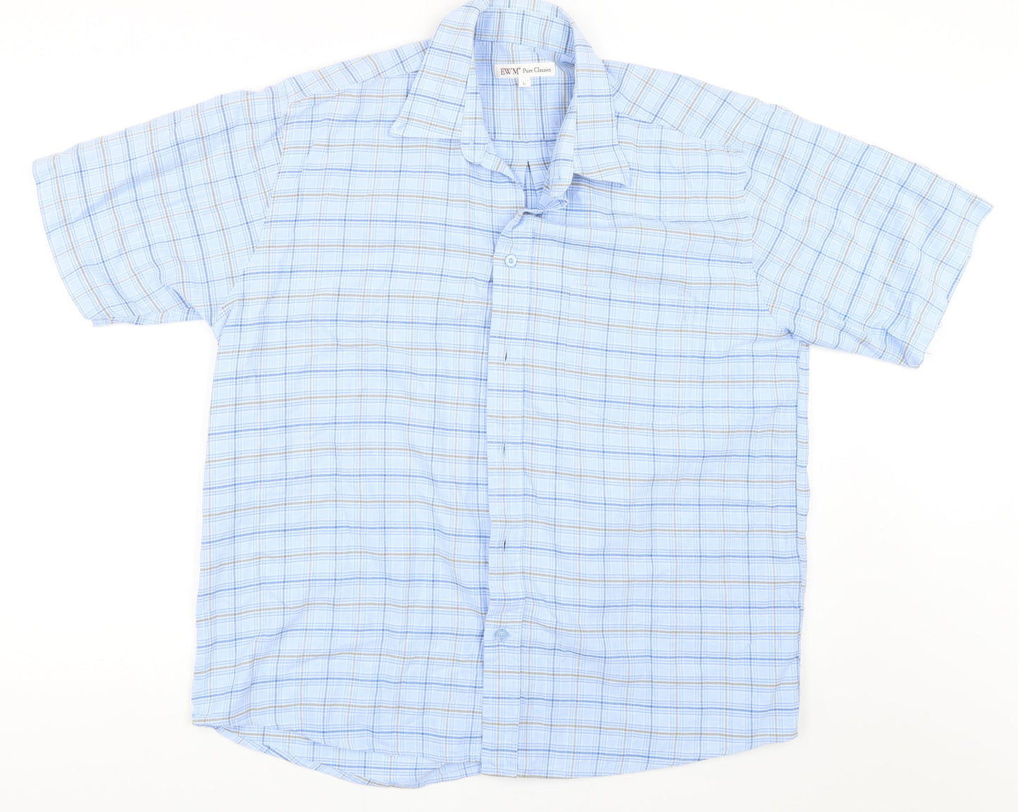 Mens UK Size L EWM Blue  Button-Up Short Sleeve Casual Shirt