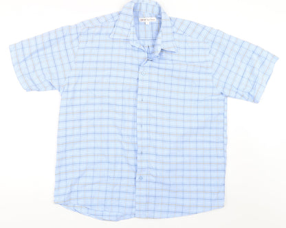 Mens UK Size L EWM Blue  Button-Up Short Sleeve Casual Shirt