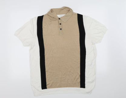 rriver island Womens Beige Striped  Basic Polo Size L