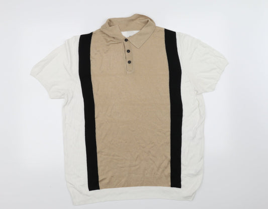 rriver island Womens Beige Striped  Basic Polo Size L
