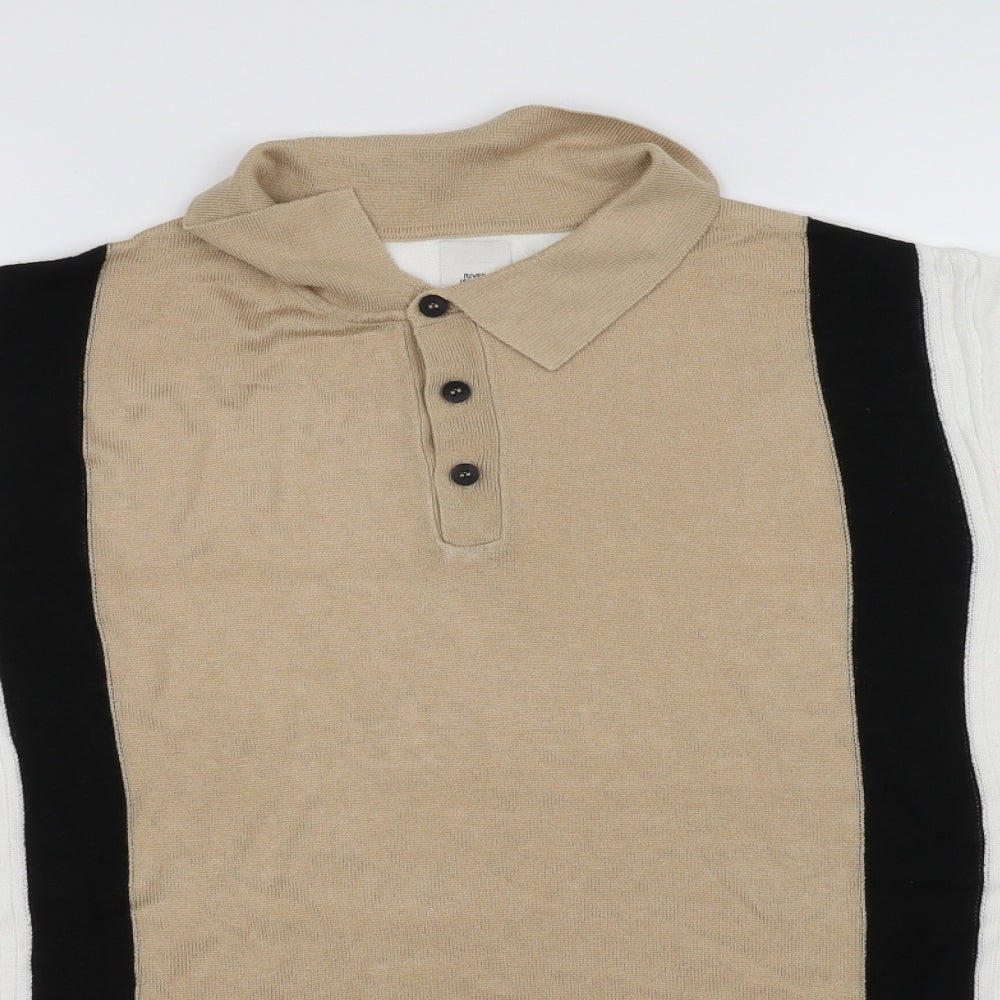 rriver island Womens Beige Striped  Basic Polo Size L