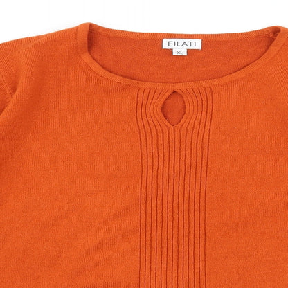 Filati Womens Orange  Knit Pullover Jumper Size XL  - Keyhole Neck