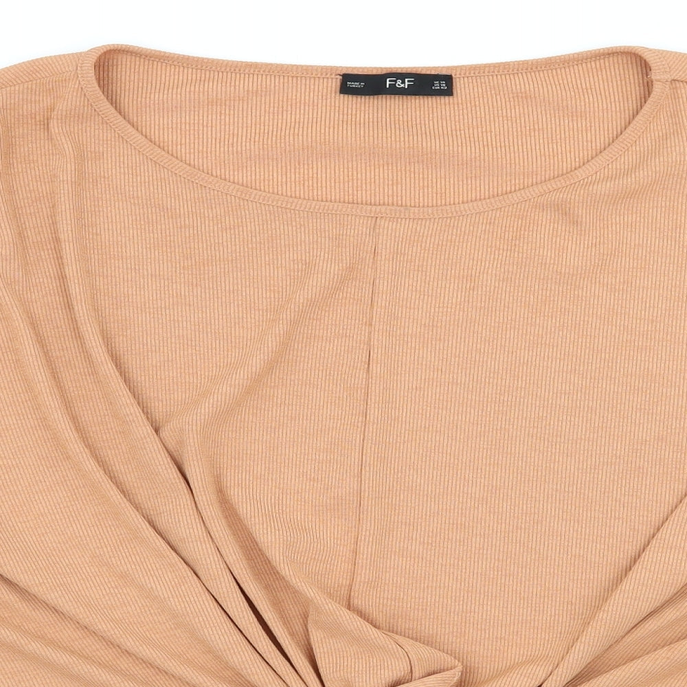 F&F Womens Orange  Jersey Basic T-Shirt Size 14  - Knot Detail