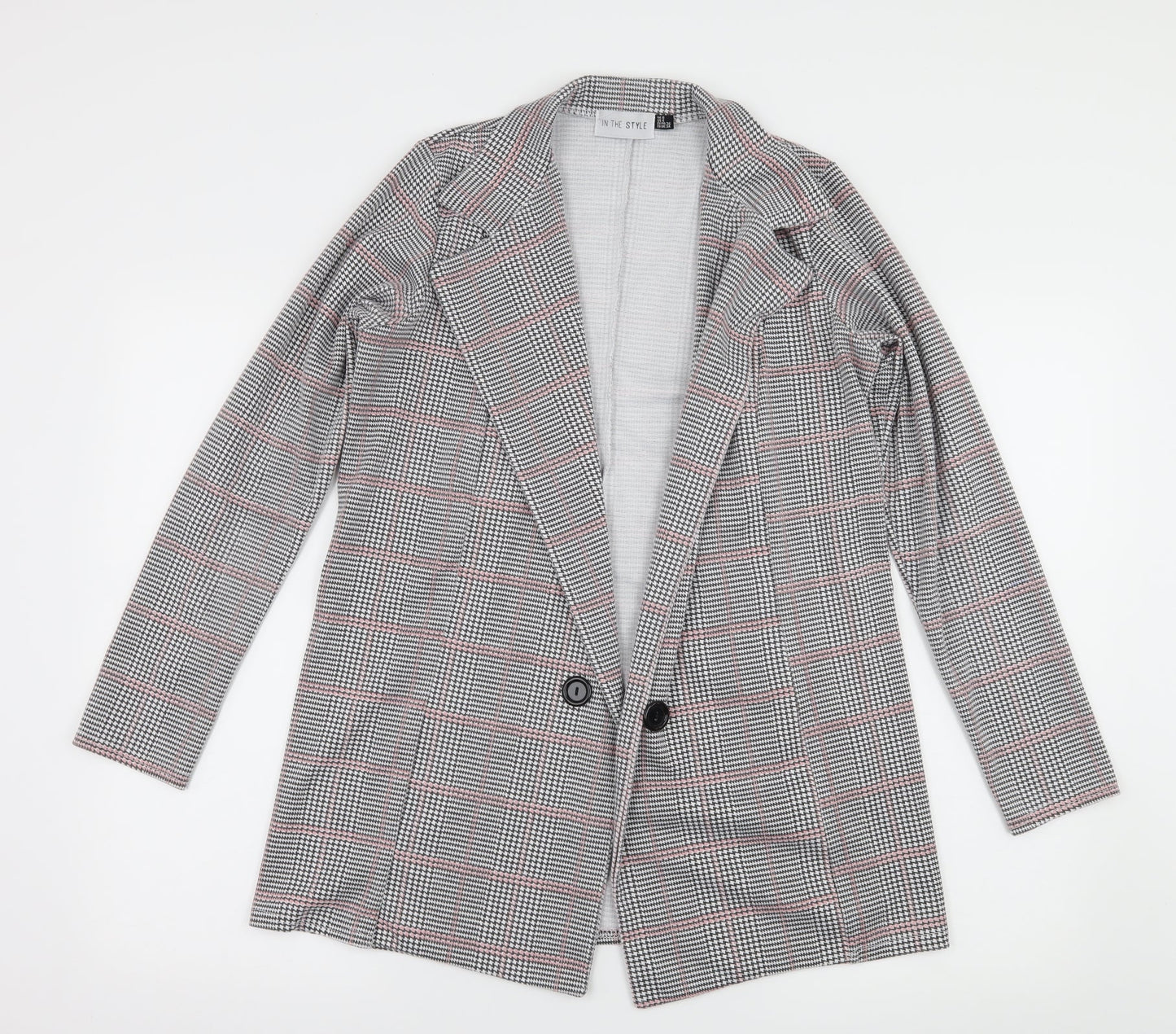 In the Style Womens Grey Houndstooth Jersey Jacket Blazer Size 8
