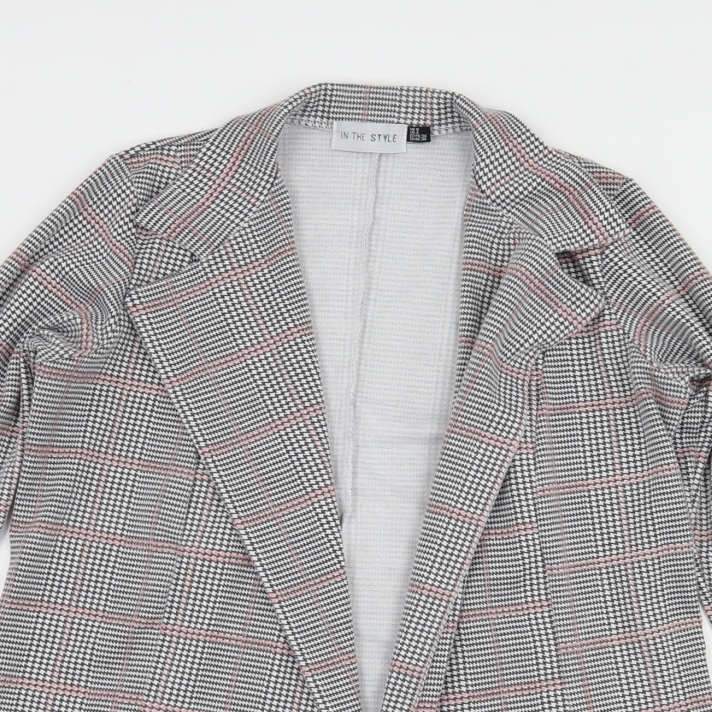 In the Style Womens Grey Houndstooth Jersey Jacket Blazer Size 8