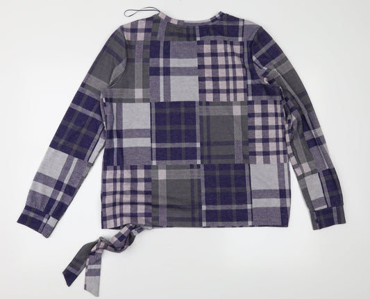 TU Womens Purple Check Jersey Basic Blouse Size 16
