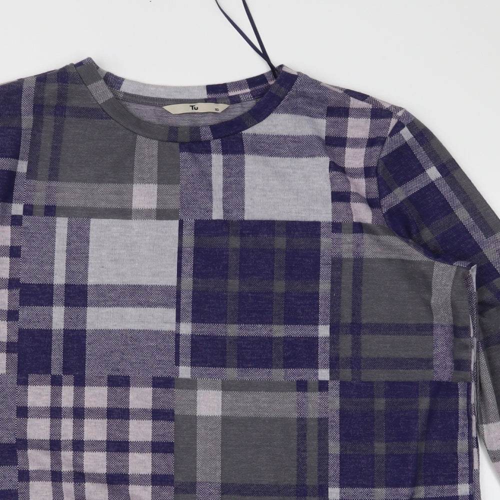 TU Womens Purple Check Jersey Basic Blouse Size 16
