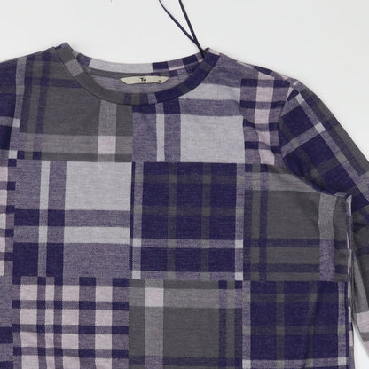 TU Womens Purple Check Jersey Basic Blouse Size 16