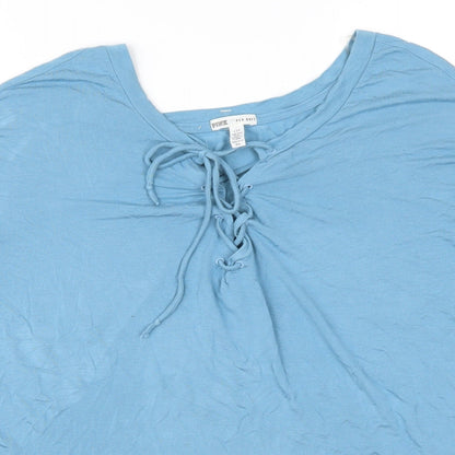 Womens UK Size S PINK Blue Basic T-Shirt