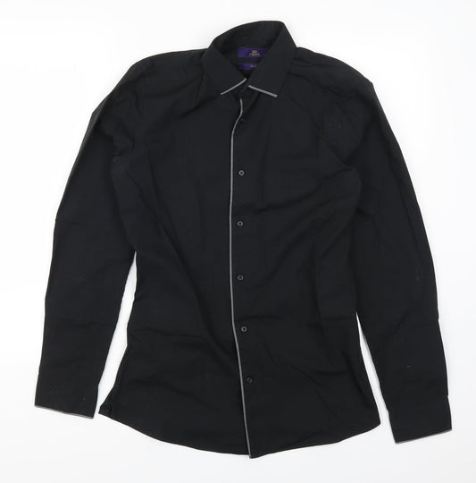 Mens UK Size 14.5 NEXT Black  Button-Up Long Sleeve Casual Shirt