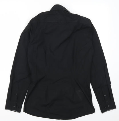 Mens UK Size 14.5 NEXT Black  Button-Up Long Sleeve Casual Shirt