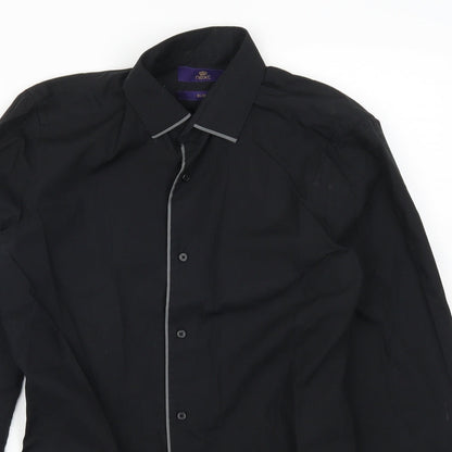 Mens UK Size 14.5 NEXT Black  Button-Up Long Sleeve Casual Shirt