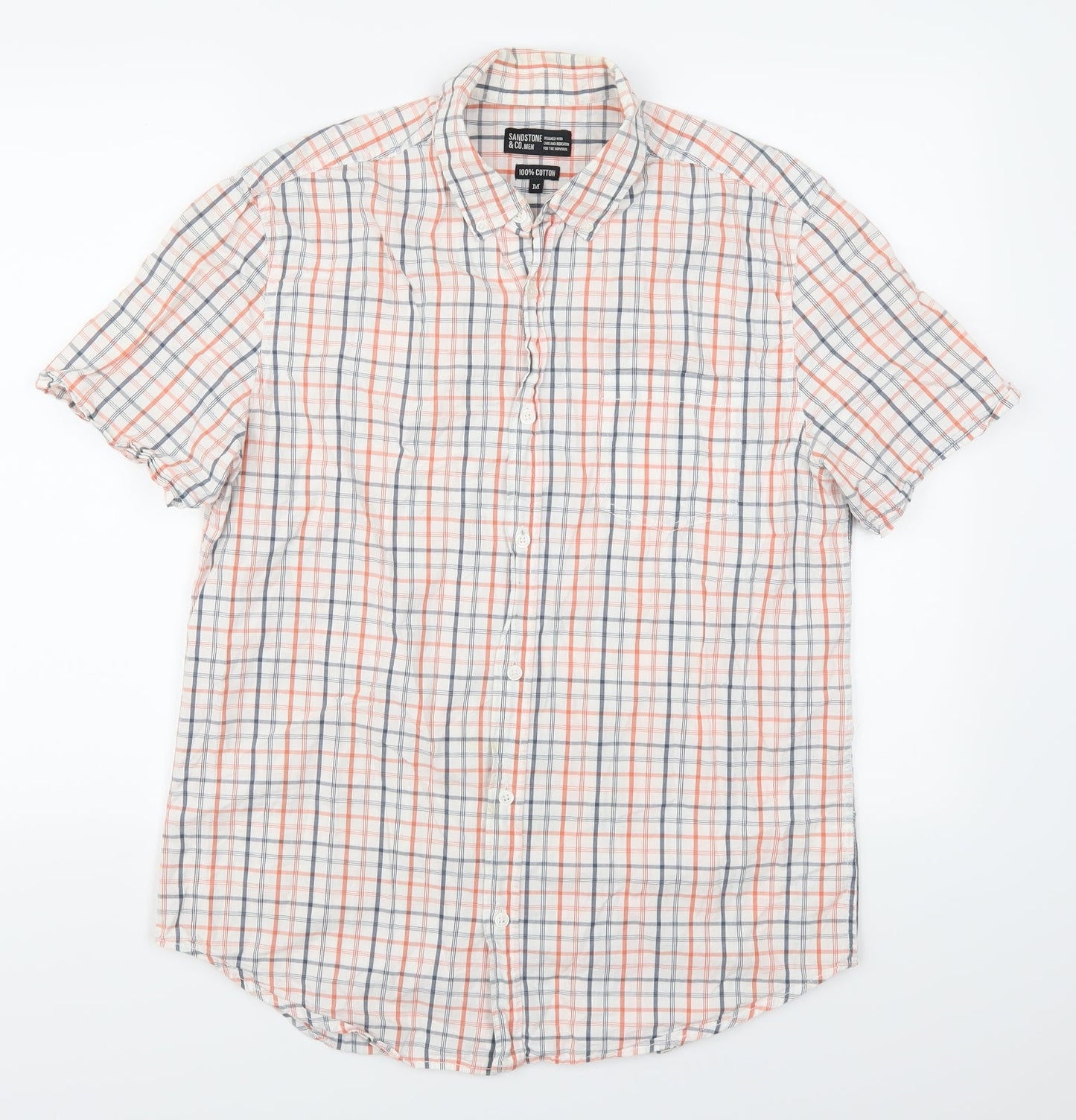 Sandstone & Co Mens Orange Check   Button-Up Size M