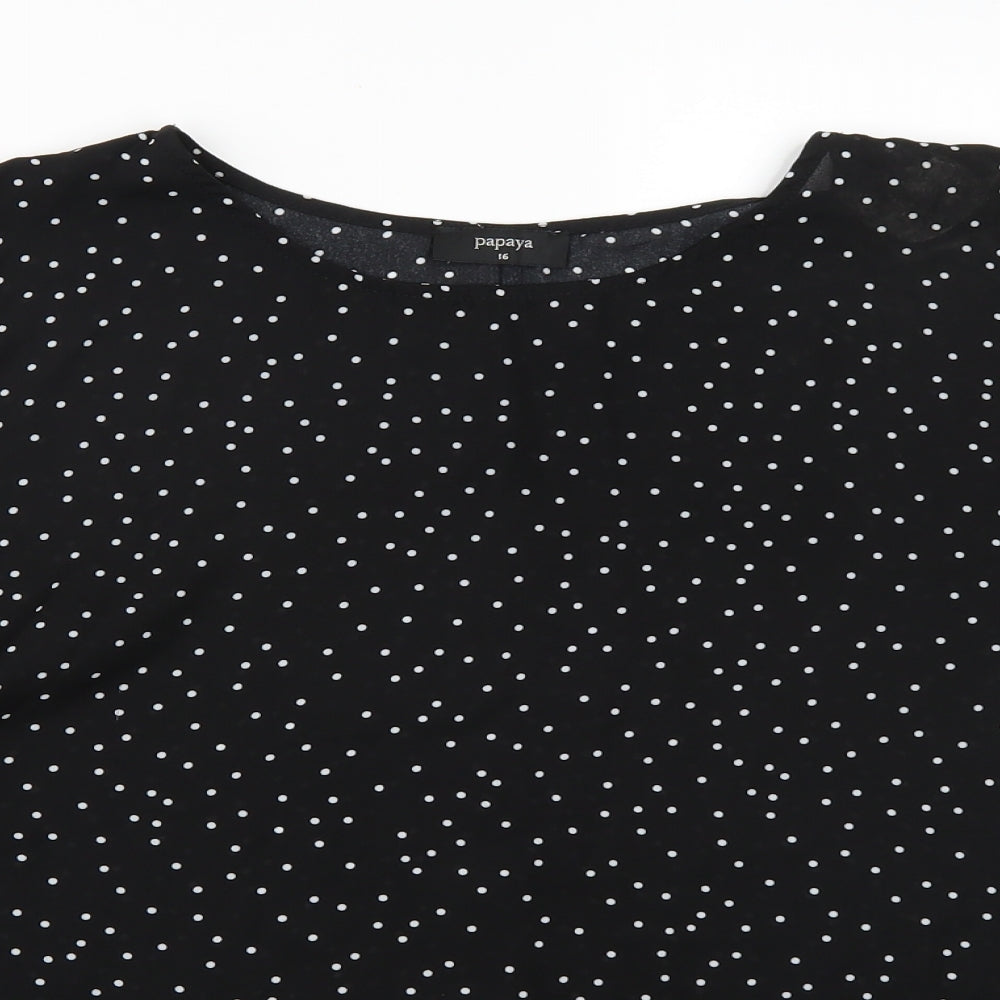 Papaya Womens Black Polka Dot  Basic T-Shirt Size 16