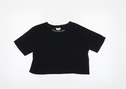 Womens UK Size M Cooperative Black Cropped T-Shirt