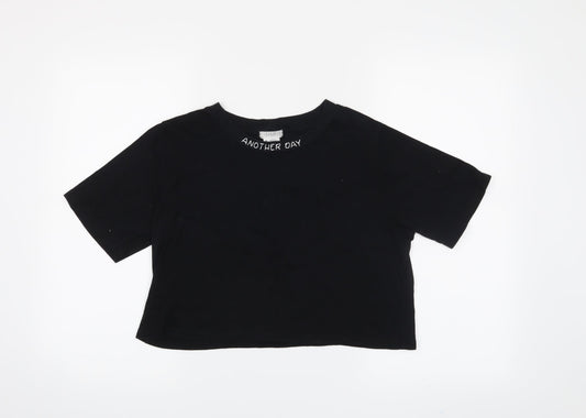 Womens UK Size M Cooperative Black Cropped T-Shirt