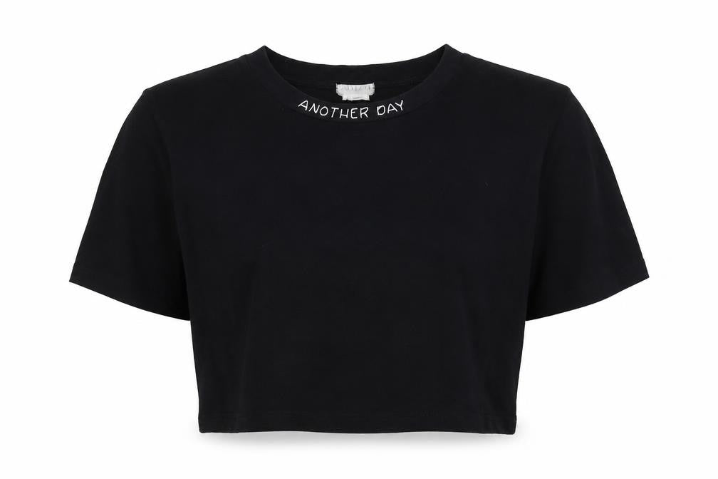Womens UK Size M Cooperative Black Cropped T-Shirt