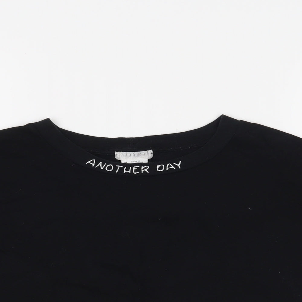 Womens UK Size M Cooperative Black Cropped T-Shirt