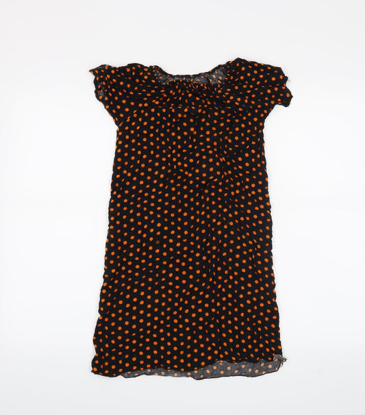 Preworn Girls Black Polka Dot  A-Line  Size 10 Years